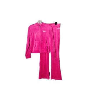 Juicy Couture Pink Velour Hoodie Tracksuit Jacket Pant Set Y2K Preppy Velvet M